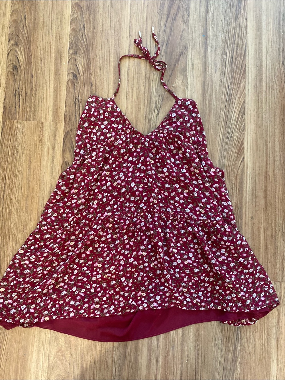 Boho Burgundy Ditsy Floral Halter Tank Top